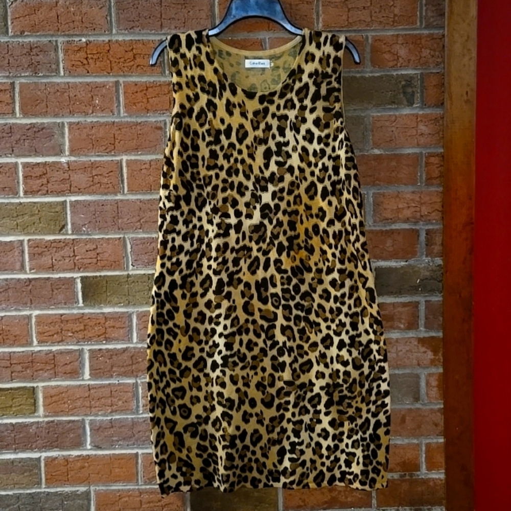 BEAUTIFUL CALVIN KLEIN FAUX LEOPARD SWEATER DRESS SLEEVELESS BAG 29